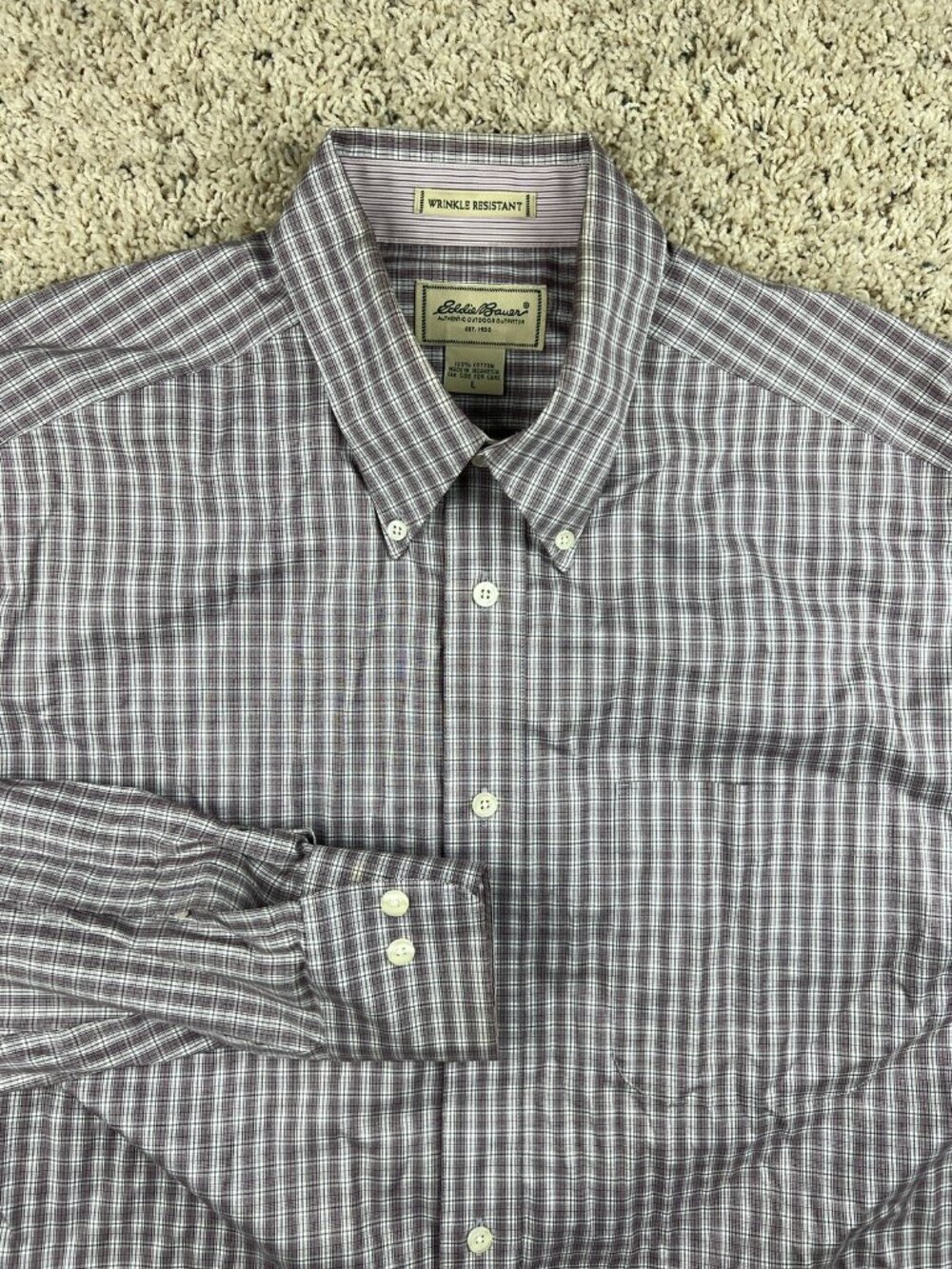 Eddie Bauer Shirt Mens Large Button Up Red Plaid Long Sleeve Pocket Cotton